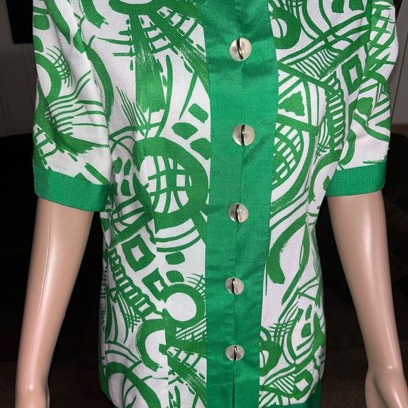 Gene Roye • Vintage • Silk • Lime Green / White • Geometric • Size 12 • Dress - Picture 6 of 16